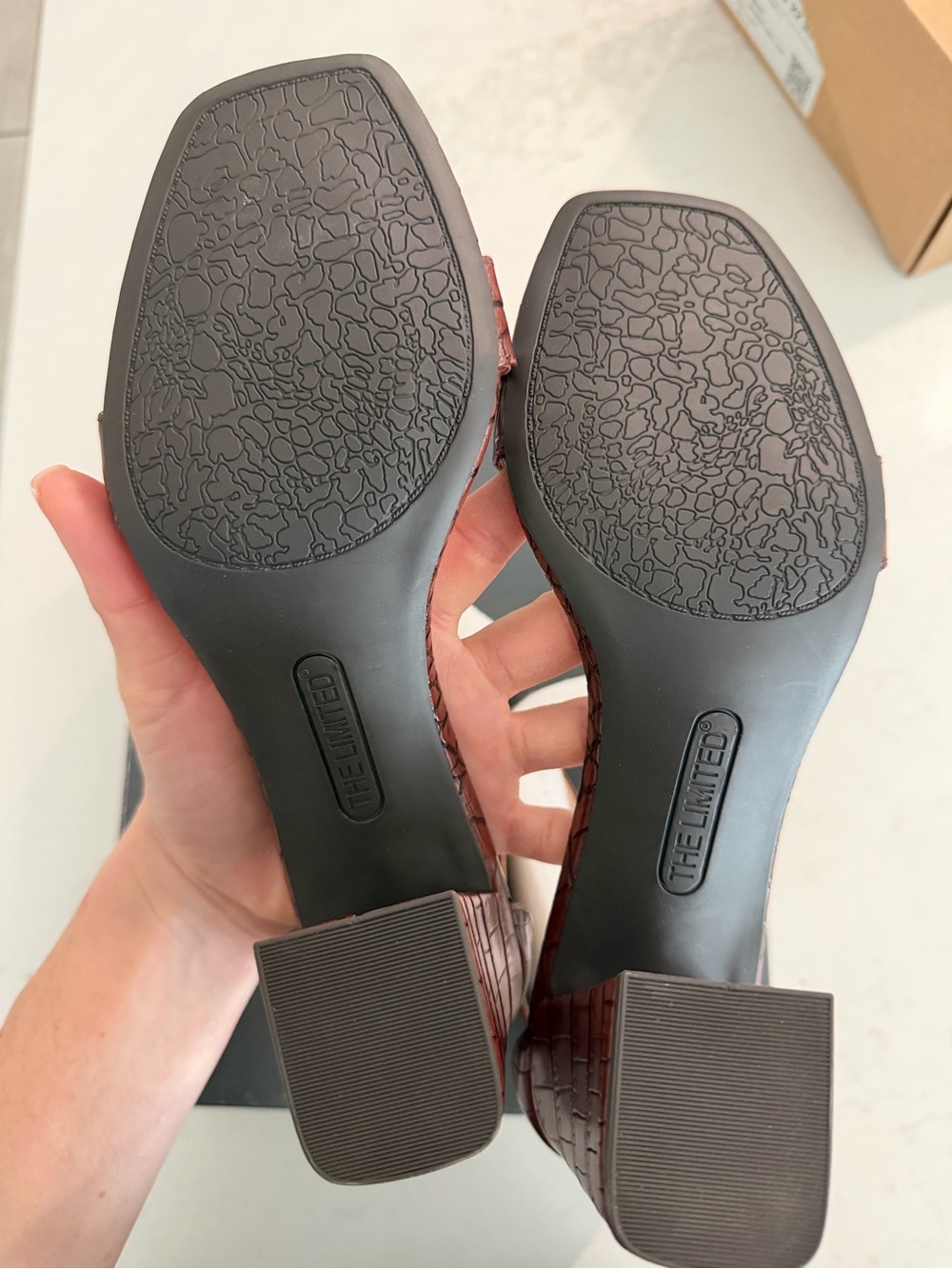 The Limited Brown Croc-Embossed Ankle Strap Block Heels - Picture 5 of 5